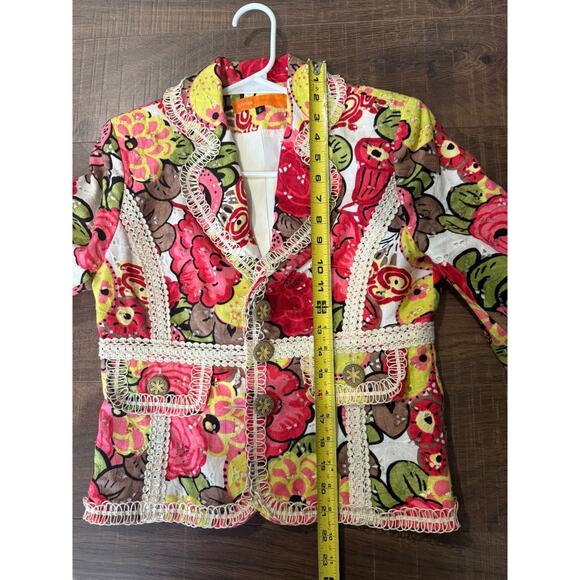 Cynthia Steffe Women's Blazer Linen Red Pink Floral Eyelet Size 6 - Picture 4 of 5